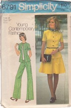 Simplicity pattern 6791 SZ 14  1974, Misses&#39; short 2-pc dress, top, pant... - £3.05 GBP