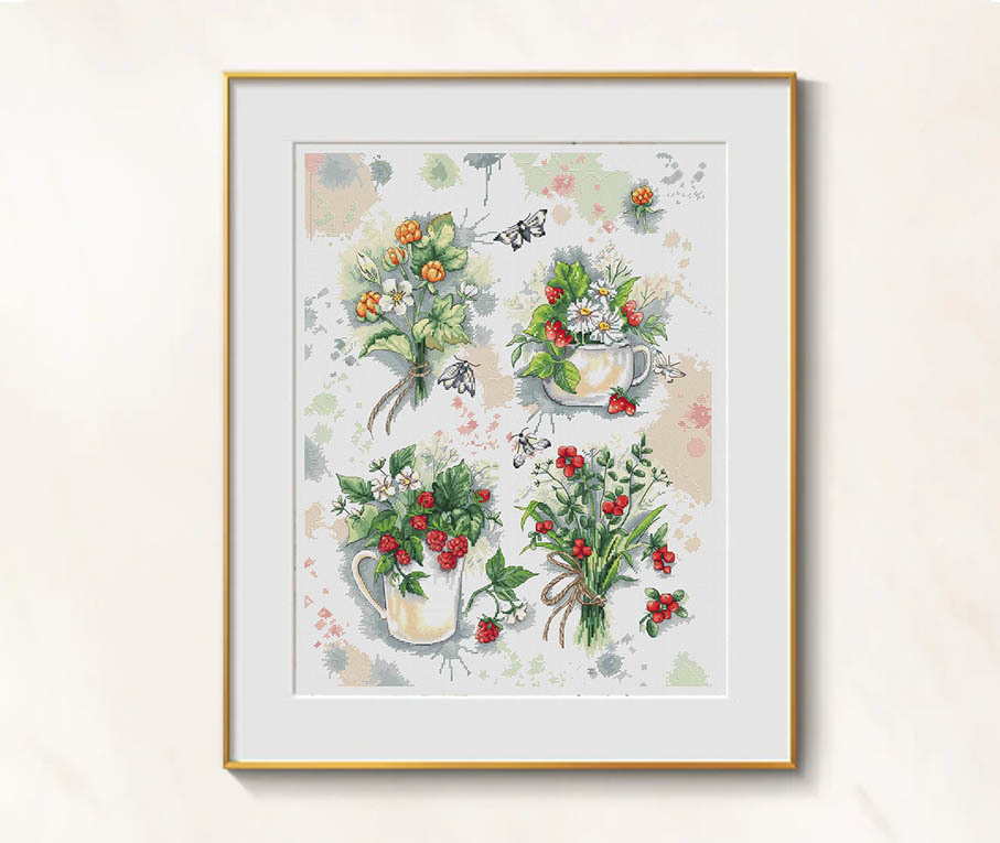 Forest Berries cross stitch pattern pdf - Forest berries watercolor embr... - $19.99