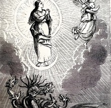1880 Woman Child Satan Dragon Hydra 144,000 Victorian Wood Engraving DWZ3C - $79.99