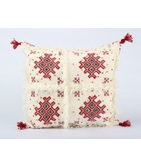 Moroccan Pillow Cover in White with Red Berber Designs - $55.00