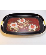 VINTAGE JAPANESE BLACK LACQUER TRAY 11 X 17 X 1 PEONY FLOWERS GOLD RIMMED - $39.37 CAD