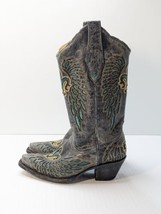 Corral Fleur Di Lis Cowboy Boots Leather R2337 Gray Turquoise Women&#39;s Size 5.5 M - £46.74 GBP