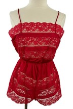 Vintage Pinx Women&#39;s M Red Nylon Lace Teddy Romper Babydoll Bodysuit Sna... - $26.18