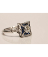 Vintage 3Ct Round Cut Lab Created Diamond &amp; Sapphire Ring 14K White Gold... - £81.00 GBP