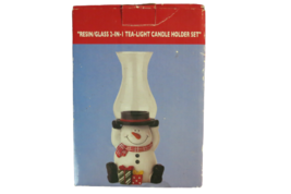 Resin &amp; Glass 2 In 1 Tea Light Snowman Candle Holder Set New In Original Box - £11.80 GBP