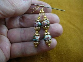 (ee612-43) 10mm Brown Green Pink Flower Cloisonne 2 Bead Dangle Earrings Jewelry - £13.33 GBP