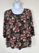 Croft &amp; Barrow Womens Plus Size 2X Brown Floral Stretch Blouse 3/4 Sleeve - £14.21 GBP