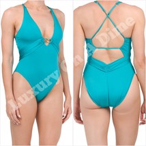 Trina Turk One Piece Swimsuit Monaco Chain Plunge High Leg Bathing Suit 14 - $91.63