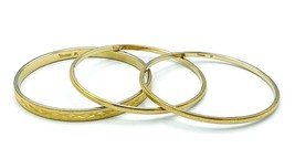 Set Of Three Vintage 50&#39;s Crown Trifari Etched Gold Tone Bangle Bracelets Medium - £22.29 GBP