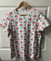 Kim Rogers Perfectly Soft T-shirt Womens Medium Pink Tulip Print Round Neck EUC - $13.74