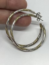 Vintage Sterling Silver Brass Hoop Earrings - £35.69 GBP