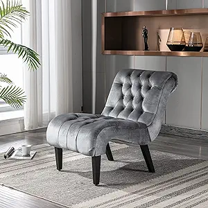 Velvet Accent Chair For Living Room, Chaise Lounge Single Sofa, Silver R... - $329.99