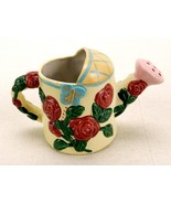 Mini Porcelain Watering Can, Bas Relief Red Roses &amp; Leaves, Planter, Pen... - €12,63 EUR