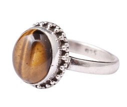 925 Sterling Solid Silver Tiger&#39;s Eye Gemstone Women Ring For Wedding Gift item - £24.42 GBP