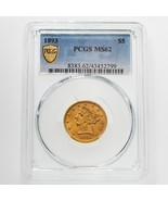 1893 Gold Liberty Half Eagle Graded by PCGS as MS-62! Gorgeous Early US ... - €1.015,76 EUR