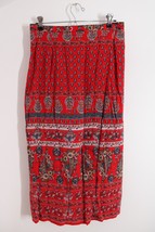 Vtg Unbranded 30-33&quot; Waist Red Paisley Midi Wrap Skirt - £17.92 GBP