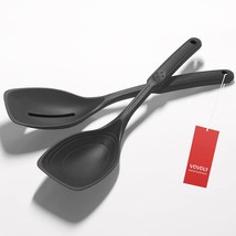 2 Pack Large Silicone , Non-Stick Slotted And Solid Spoon Set With Deep Bolw And - £22.44 GBP