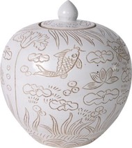 Jar Vase Fish Melon Colors May Vary Matte White Variable Ceramic Carved - £244.13 GBP