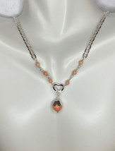 Sterling Silver Genuine Pink Coral Beads Drop Pave Flat Anchor 18&quot; Necklace - $860.08 MXN