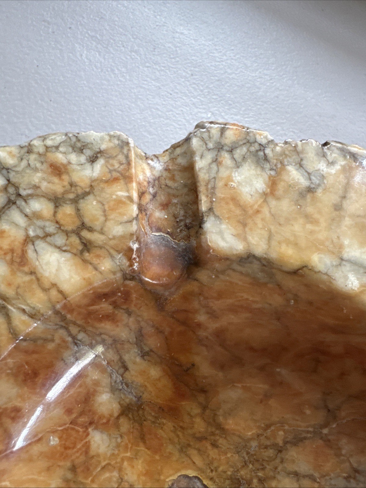 Italian Alabaster Ashtray Hand Carved Italy VG Orange Tan Vintage Genuine Item image 4