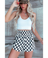 Black Checkered Print High Waist Casual Shorts - $11.50