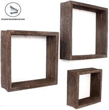 Set Of 3 Square Espresso Reclaimed Wood Open Box Shelve - $1,943.51 MXN