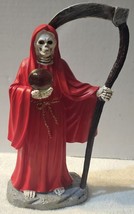 Grim Reaper Santa Muerte Globe Ball Scythe Fantasy Mythical Figurine Statue Red - £24.38 GBP