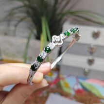 6 Spherical Dark Green Guatemala Jadeite &amp; Zirconia Bangle | 925 Silver ... - $190.76