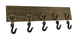 Rustic Wood and Metal 5 Rope Hook Rack Wall Hanging - £23.55 GBP