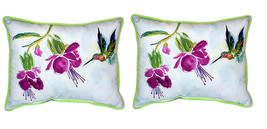 Pair of Betsy Drake Purple Hummingbird Large Indoor Outdoor Pillows 16x20 - £71.21 GBP