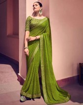 Sari Bollywood Verde Oliva Sari Designer Sari Party Wedding Sari Indian Saree - £35.81 GBP