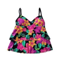 Beach Diva Tankini Swimsuit Ruffle Top ~ Sz 10 ~ Black ~ Floral - $22.49