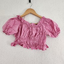 Zara Women&#39;s Pink Ruffle Crop Top Puff Sleeves Large - £14.24 GBP