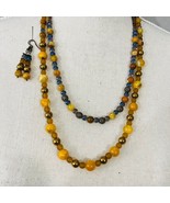Citrine Mermaid Glass Necklace Earrings Antique Gold Tone Chain Set - £31.45 GBP