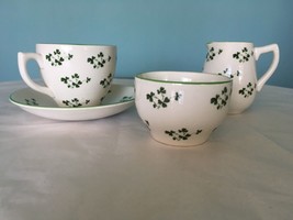 Vintage  Irish Porcelain Shamrock  Creamer, Sugar Tea cup and Saucer Set - £22.57 GBP