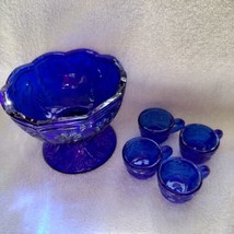Russ Vogelsong Summit art glass childs mini cobalt blue punch set 4 cups - £29.81 GBP