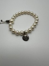 Vintage Sterling Silver and Faux Pearl Stretch M Moon Bracelet 7 inch - £15.78 GBP