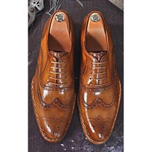 Mens Leather Tabbeco Brown Oxford Brogue Leather Shoes Dress Formal Cust... - $2,603.81 MXN