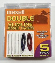 MAXELL~DOUBLE~SLIMLINE JEWEL CASE~5 PACK HOLDS 10 DISC~NEW~W/SELF HANG - $9.74