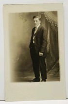 RPPC Young Man Suit &amp; Tie Studio Photograph Postcard H13 - £5.51 GBP