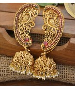 Indian Gold Plated Bollywood Style Pearl Jhumka Earrings Temple Jewelry Set - £21.76 GBP