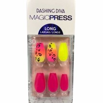 NEW Dashing Diva Magic Press On Manicure Long Coffin Leopard Pink Yellow Ombre - £11.18 GBP