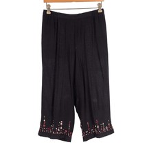 Koret Casual Capri Pants PS Womens Black Embroidered Elastic Waist Visco... - $17.68