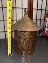 Antique PUNCHED PIERCED TIN Candle Lantern Copper NO BASE 11x6 - £11.59 GBP