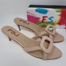FSJ Womens Sandals Sz 11 M Summer Low Heel Slip On Shoes Casual Beige Shoes - $27.87