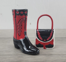 Ceramic Matching Cowboy Boot &amp; Purse - Red &amp; Black Western - £19.32 GBP