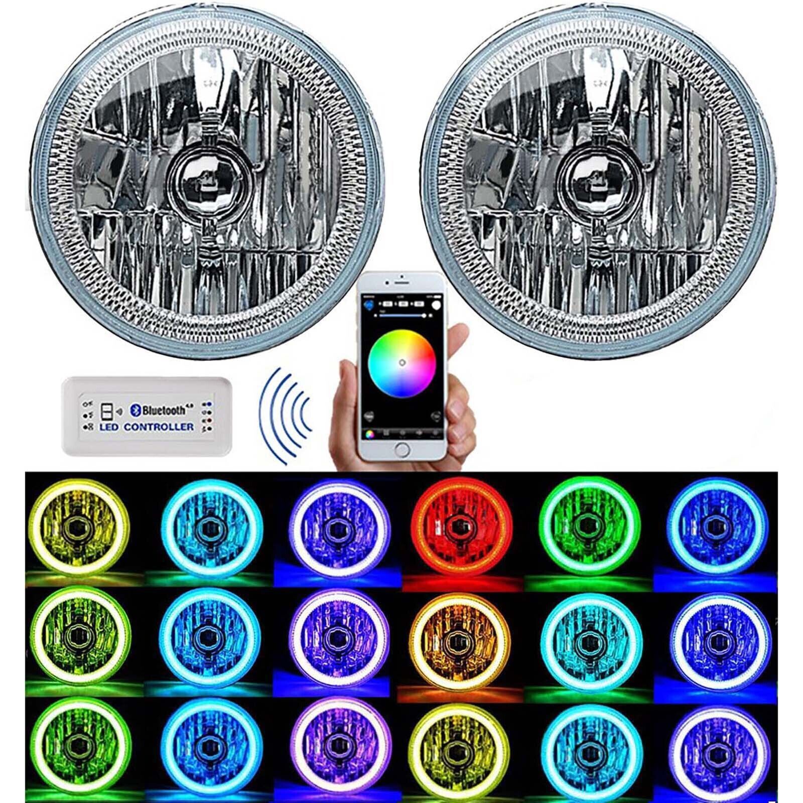 Primary image for 7" Bluetooth Phone App RGB SMD Color Change LED Halo Angel Eye H4 Headlight Pair