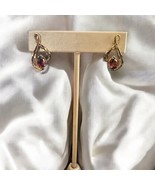 Rhodolite Garnet &amp; Cz Drop Dangle Earrings Gold Tone Pierced - $299.76 MXN