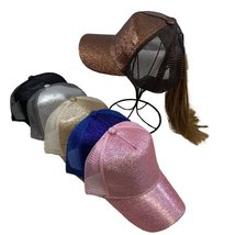 Sparkle Pony Tail Hat Mesh Back Ladies Ball Cap Many Colors New! - £9.55 GBP