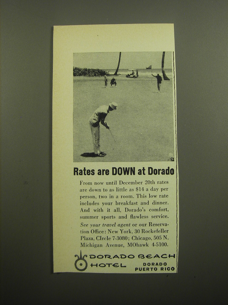 Primary image for 1960 Dorado Beach Hotel Advertisement - Rates are down at Dorado